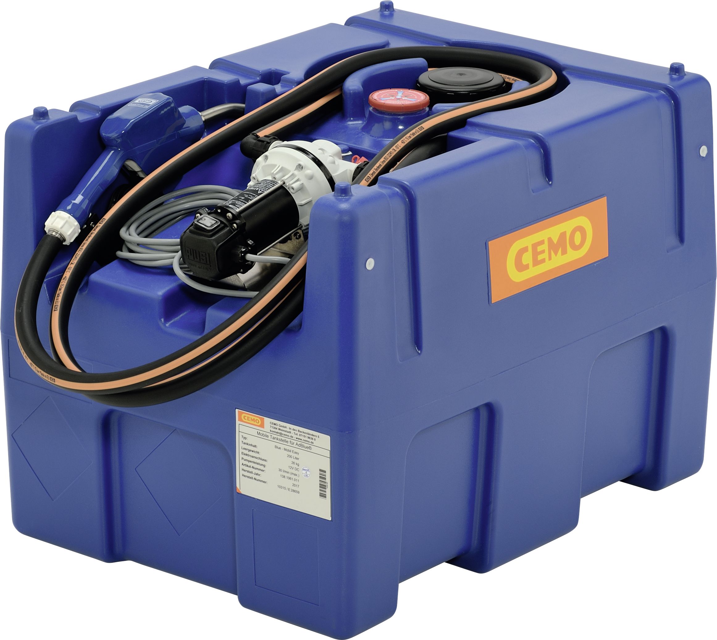 Cemo Tankanlage "Blue-Mobil Easy" 200 l, für AdBlue , mobil, 12 V-Elektropumpe "Cematic Blue", 10197