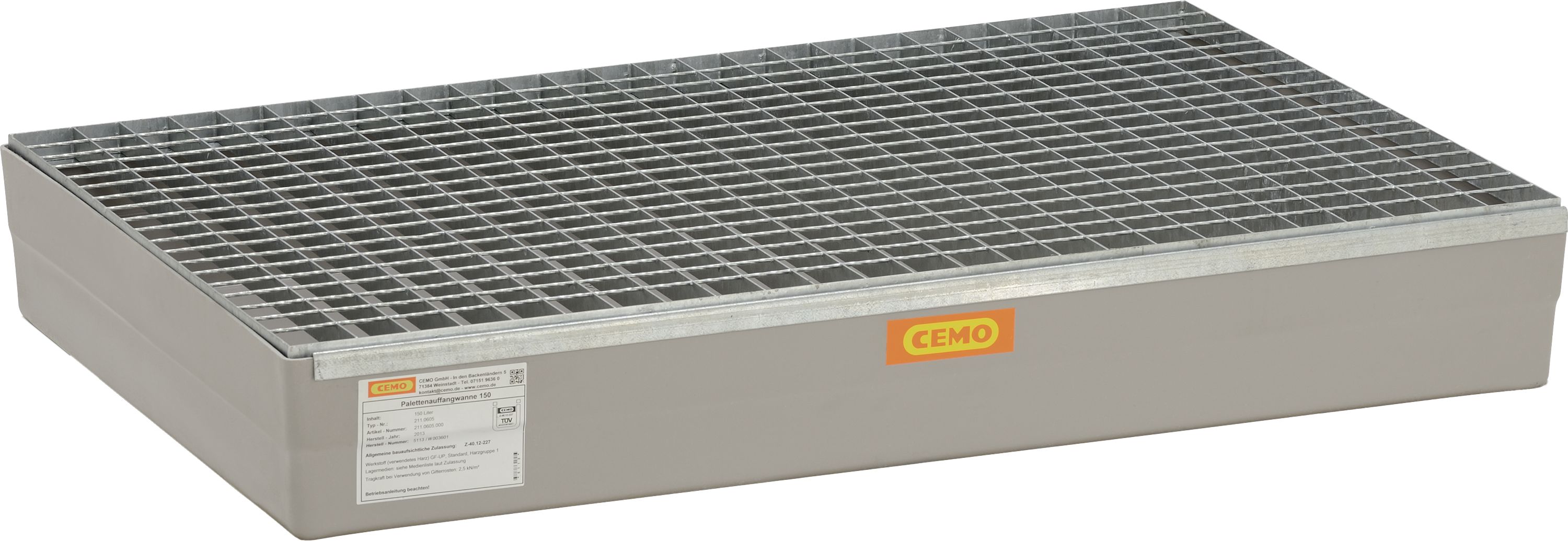 Cemo Auffangwanne 140 l, B x H x T: 120 x 19 x 80 cm, Paletten, mit verzinktem Stahlgitterrost, mit Zulassung, 7963