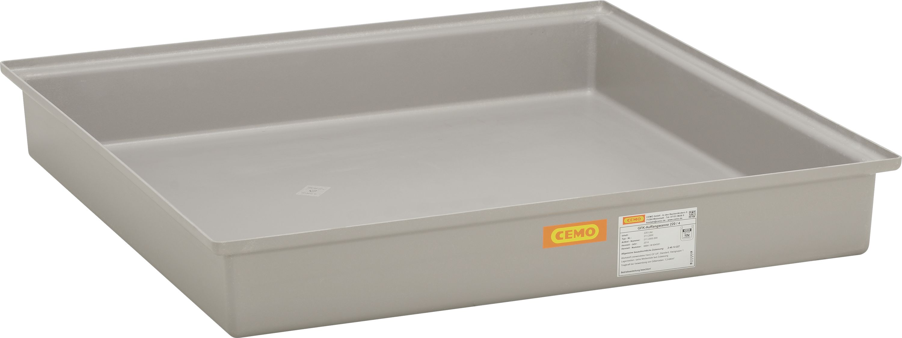 Cemo Auffangwanne 220 l, B x H x T: 128 x 18 x 128 cm, GFK (glasfaserverstärkter Kunststoff), ohne Gitterrost, mit Zulassung, 6884