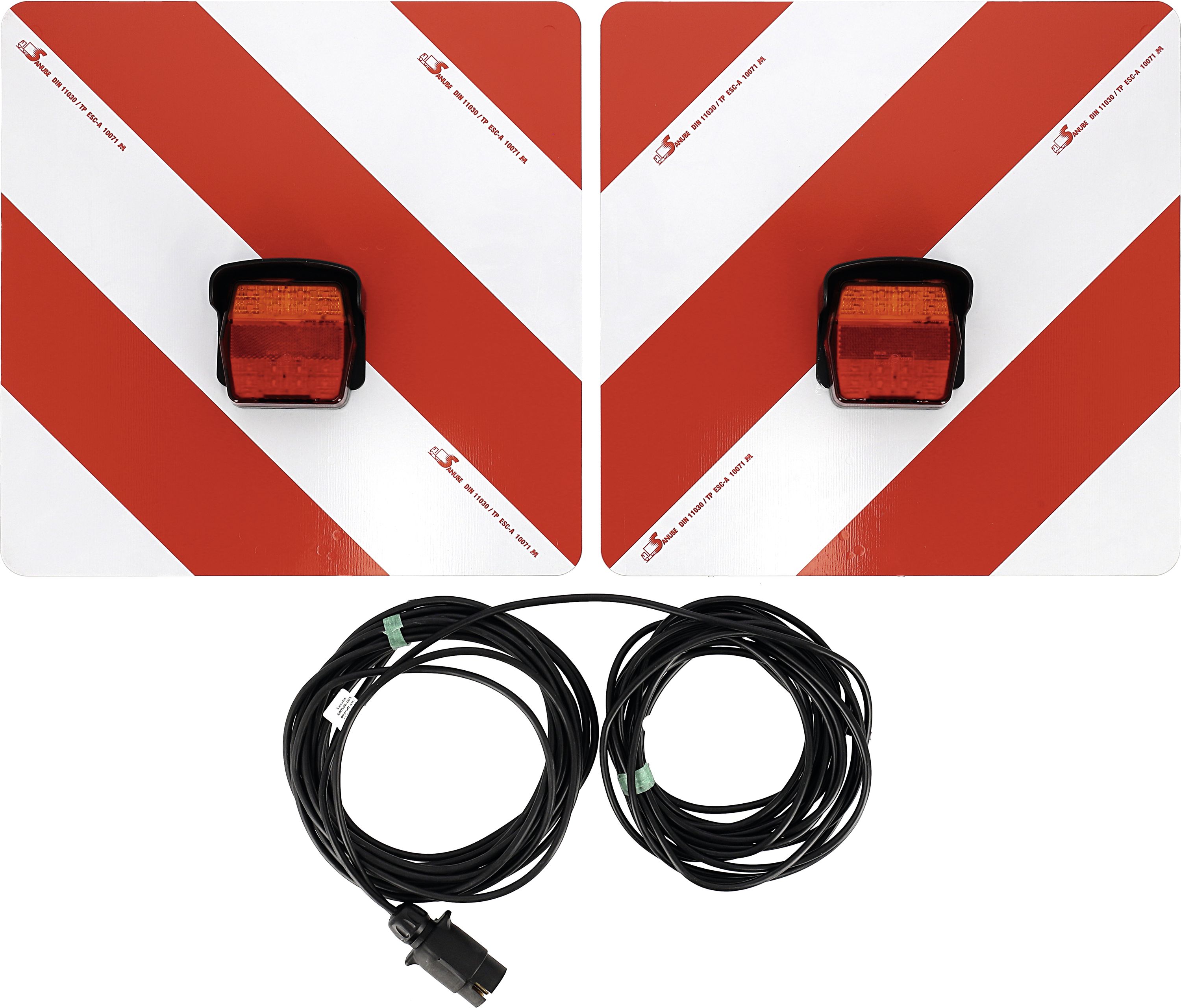 Warntafel "Folie Typ 1" links/rechts 423 x 423 mm rot; weiß, einseitig beklebt, LED-Schlussleuchte "ROM IV", Blinkerausfallkontrolle