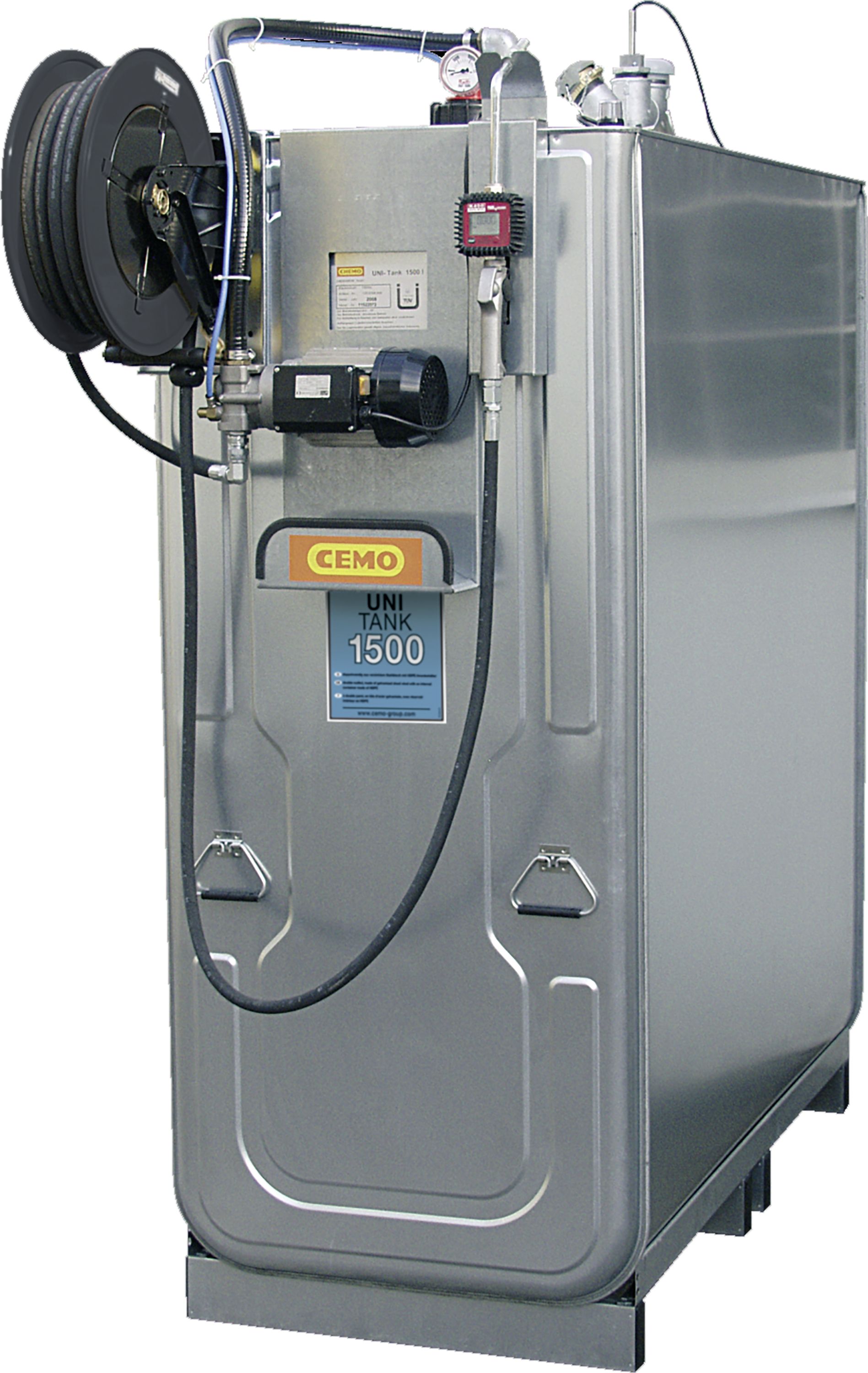 Cemo Tankanlage "Uni" 1.500 l, für Frischöl, stationär, 230 V-Pumpe, 15 m Schlauch mit Aufroller, 8682