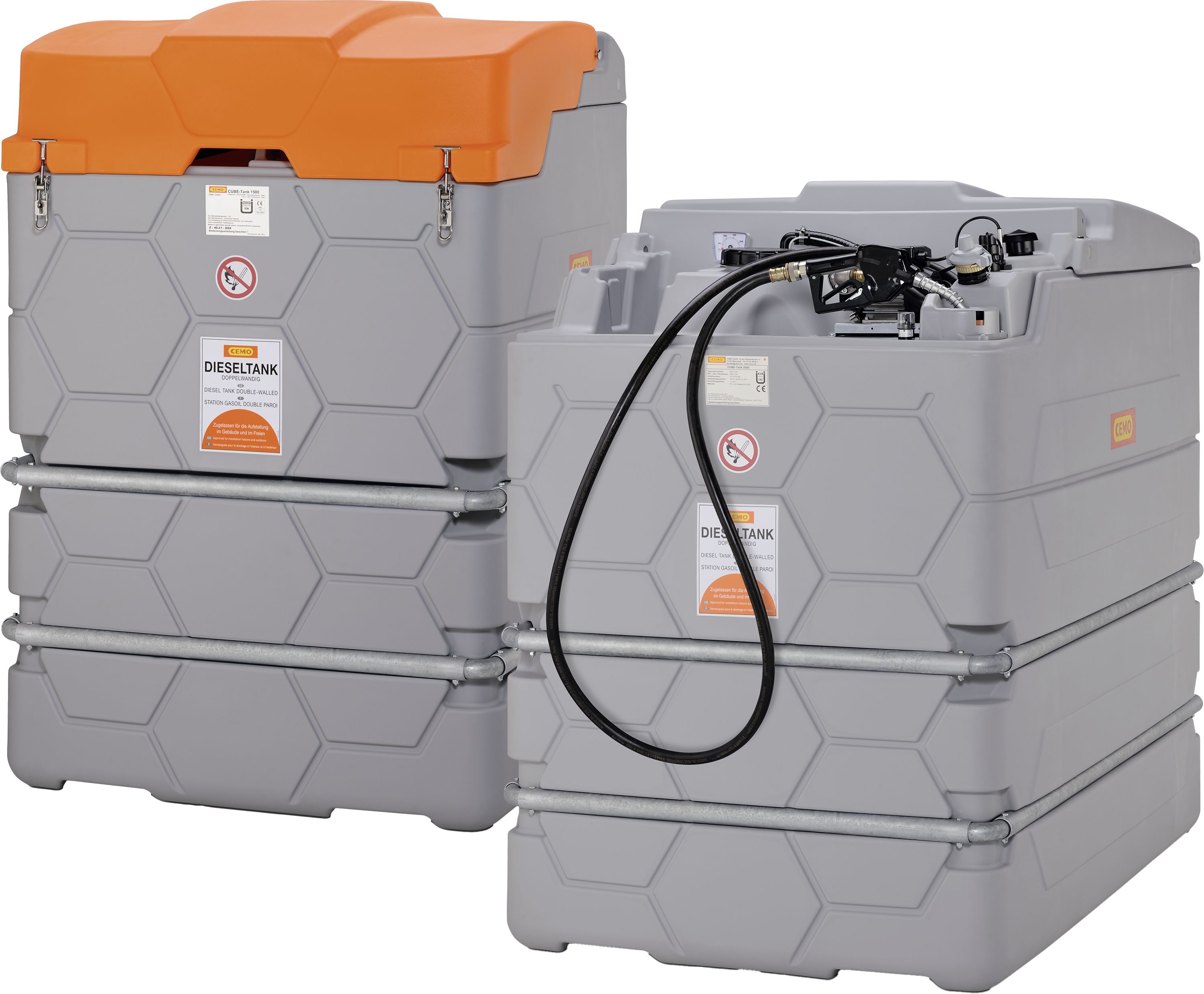 Cemo Tankanlage "Cube Outdoor Basic" 1.000 l, für Diesel, stationär, 230 V-Pumpe, mit Deckel, 10294
