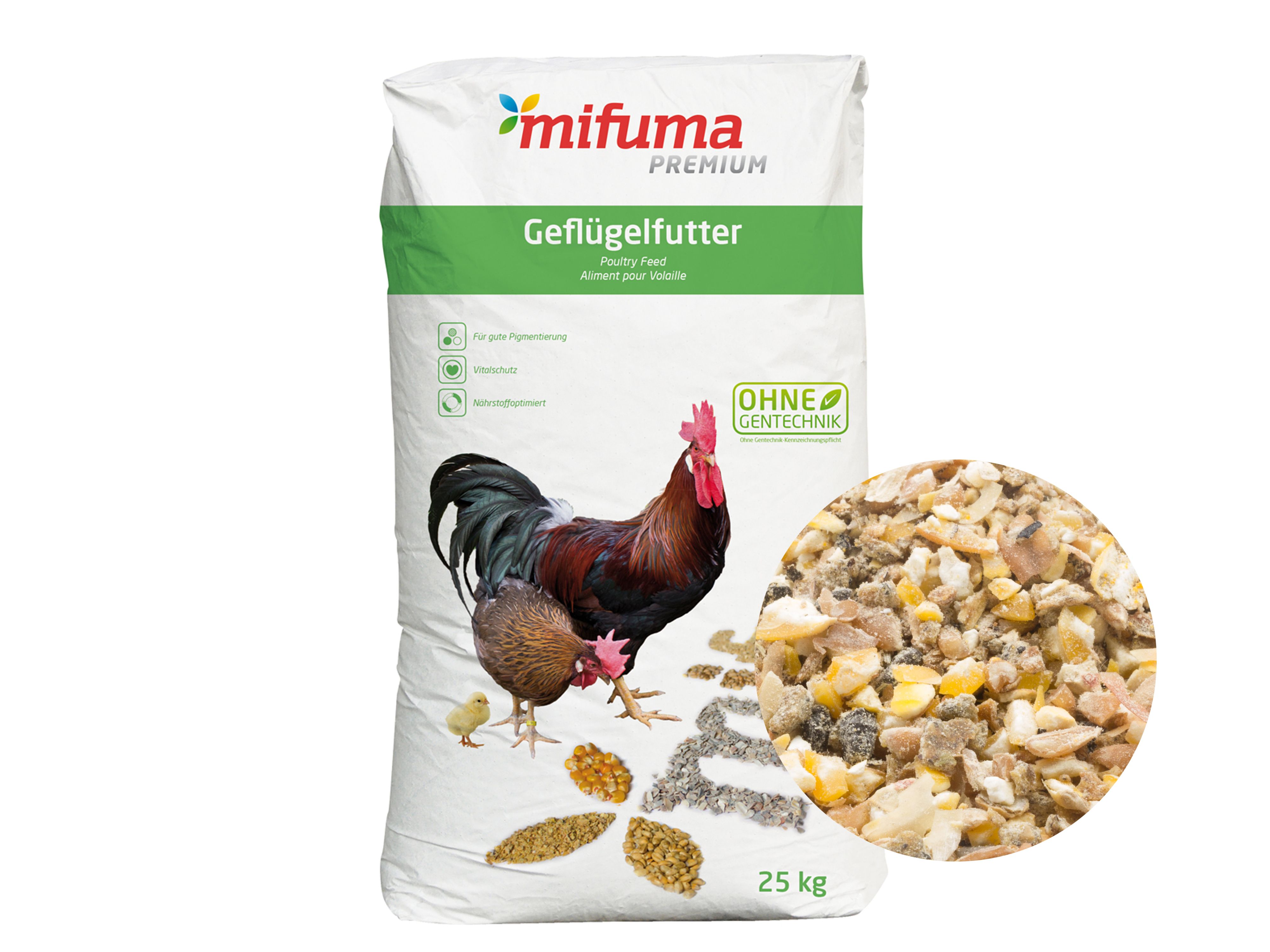 Mifuma Natur Vollkraftmehl A für Ökobetriebe geeignetes Legehennenfutter Mehl 25 kg Sack