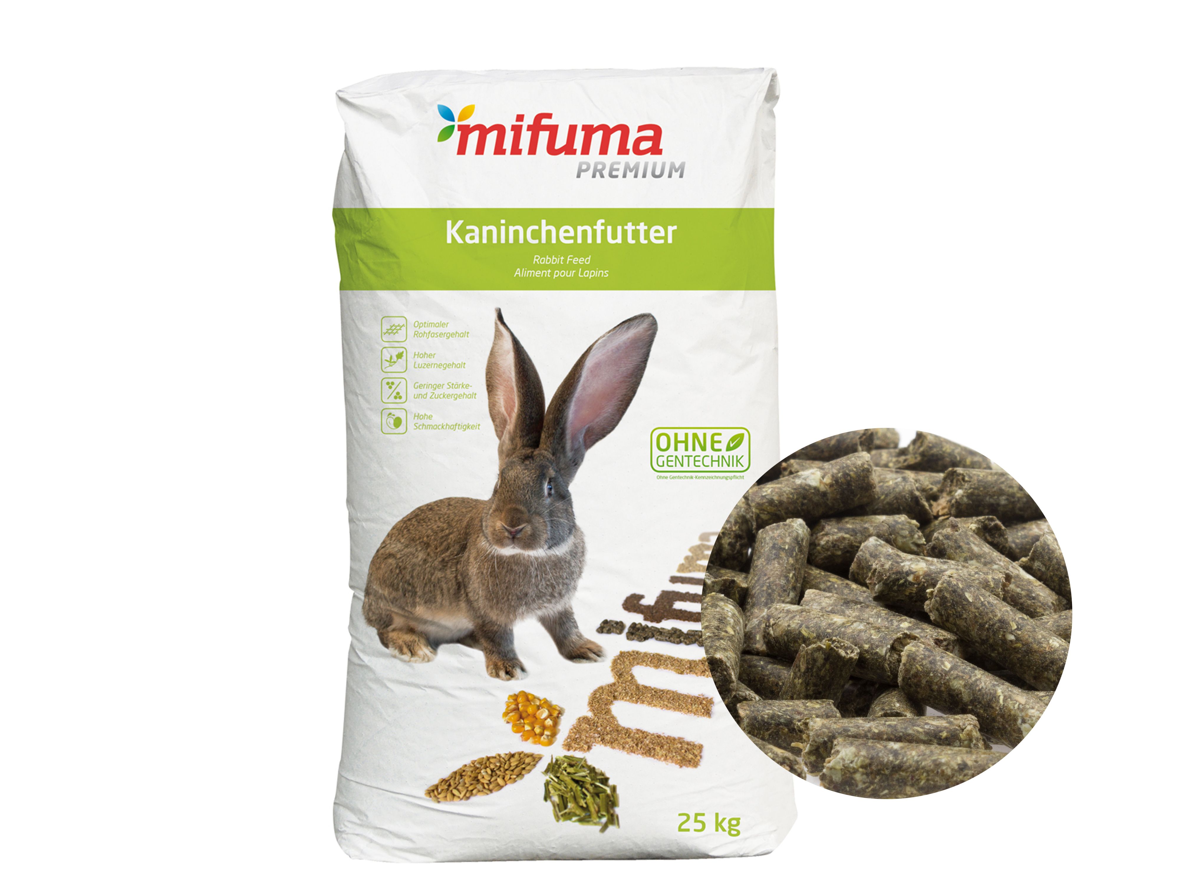 Mifuma Premium Plus Kaninchenfutter für mittelgroße Kaninchenrassen und große Rassen in Zuchtruhe Pellet 25 kg Sack