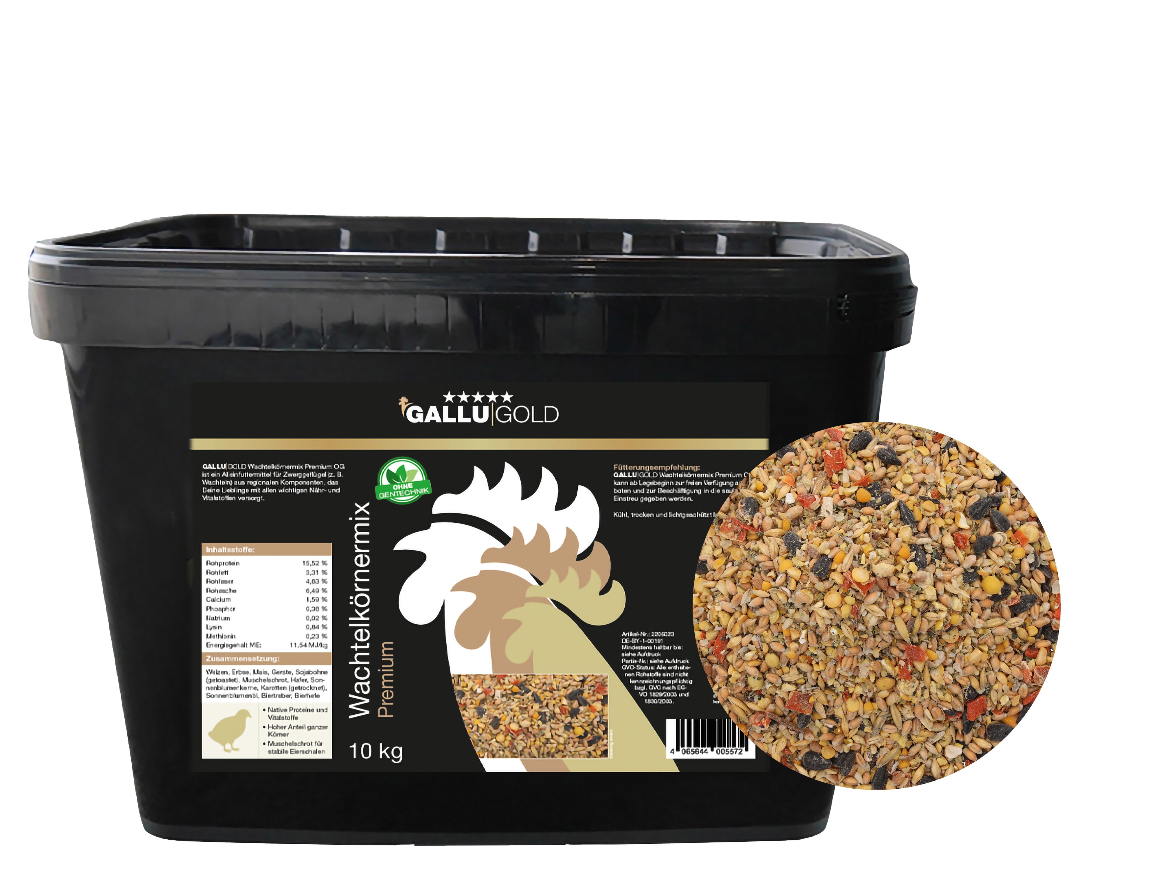 GALLUGOLD Wachtelkörnermix Premium OG für Wachteln ab Legebeginn Körner 10 kg Eimer
