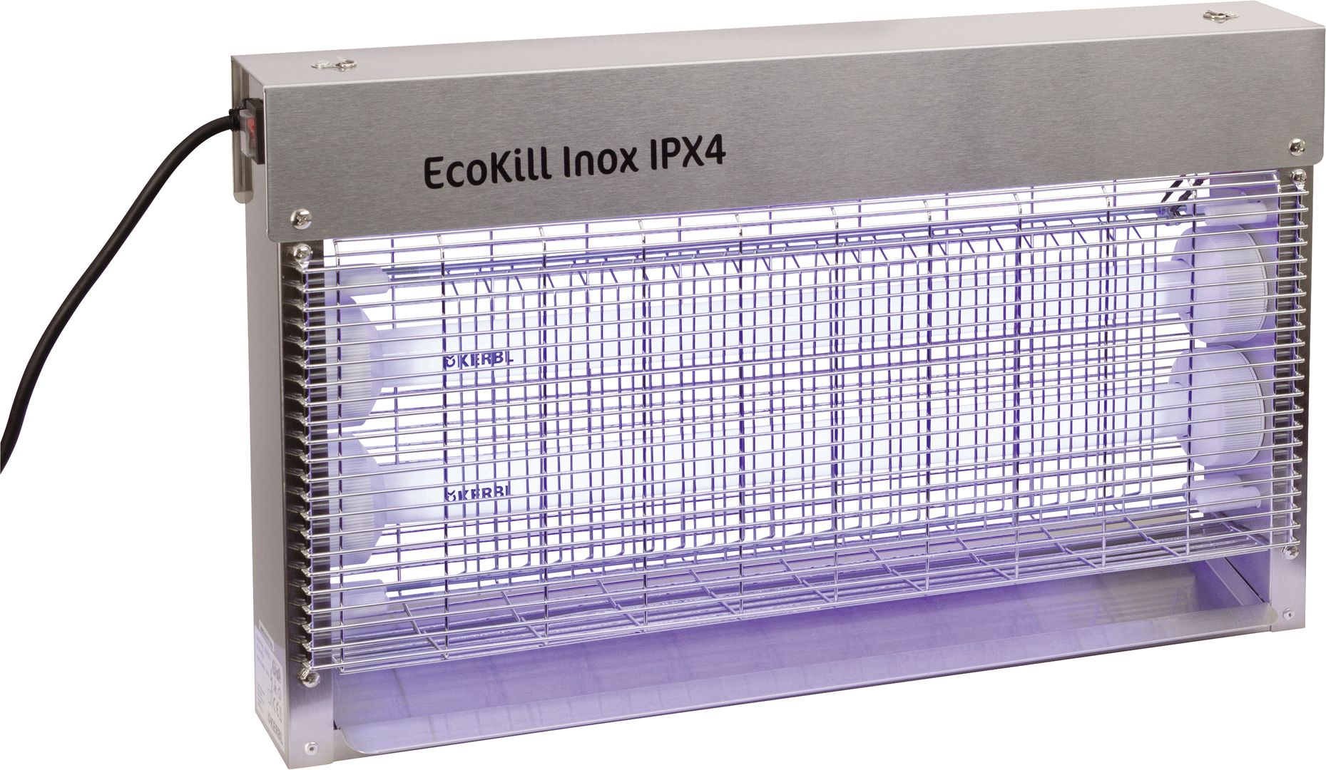 KERBL Fliegenvernichter "Eco Kill Inox IPX4" 2 x 15 W, blau, max. 150 m², Edelstahlgehäuse, spritzwassergeschützt, 299935