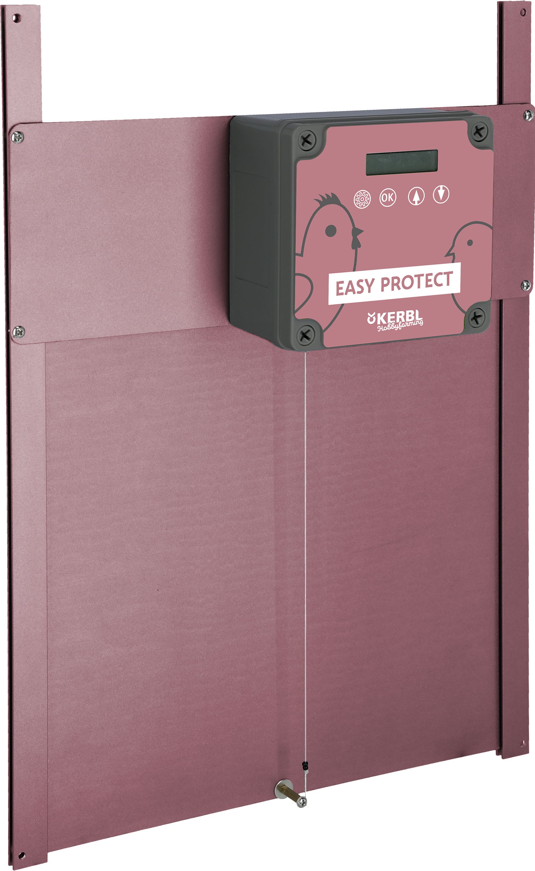 KERBL Hühnerklappe "Easy Protect" 28,5 x 25 cm Set mit Steuerung und Schienen für Geflügelställe, rosé, 70590-ROSE