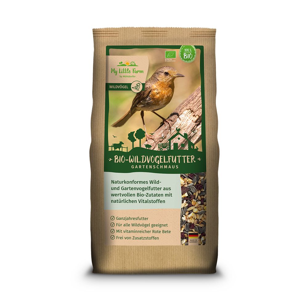 My Little Farm Bio-Wildvogelfutter Gartenschmaus für Geflügel Körner 2 kg Beutel