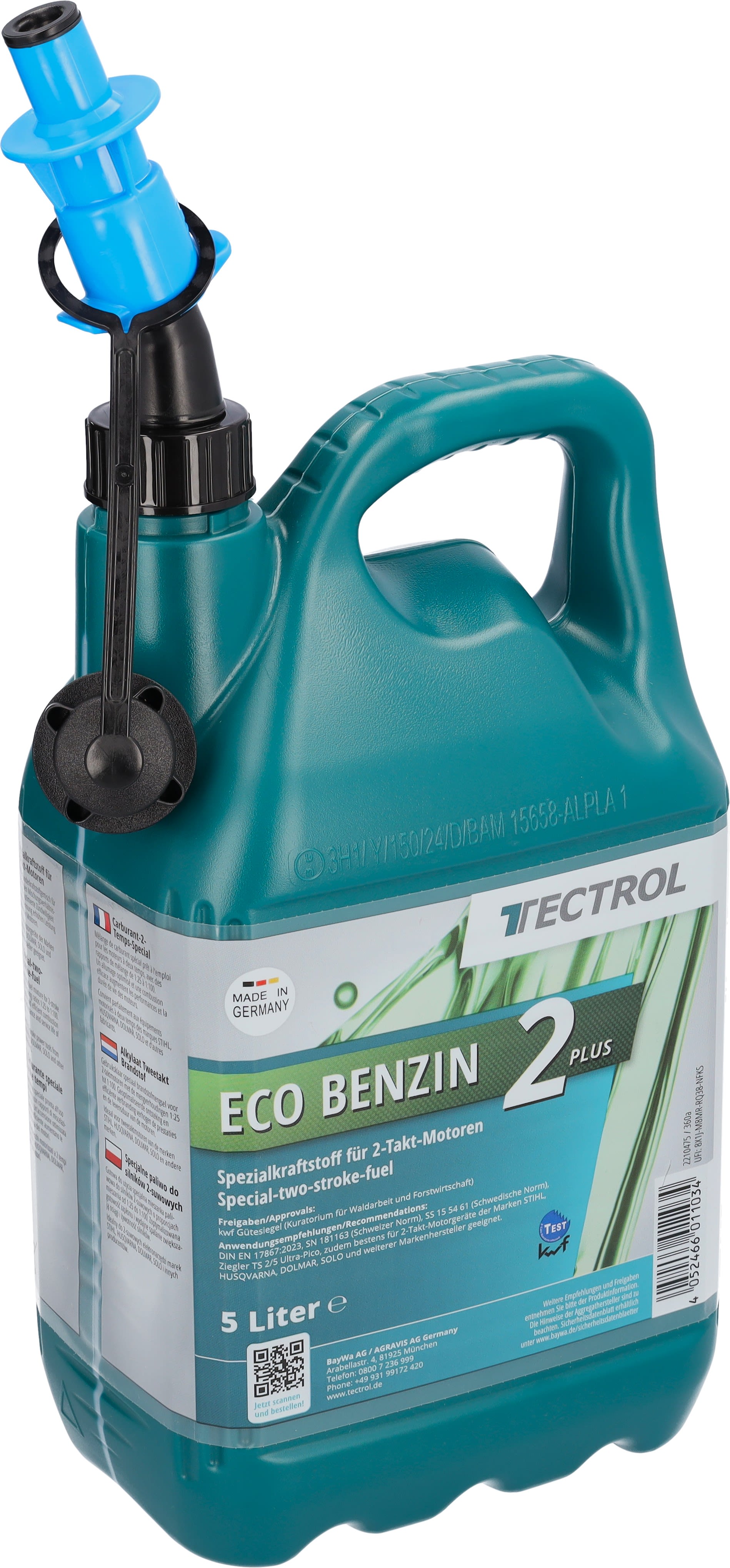 TECTROL ECO BENZIN 2 PLUS 5l + Einfüllsystem Kanister Sonderkraftstoff, Gerätebenzin, Alkylatbenzin für 2-Takt-Motoren, gebrauchsfertig,