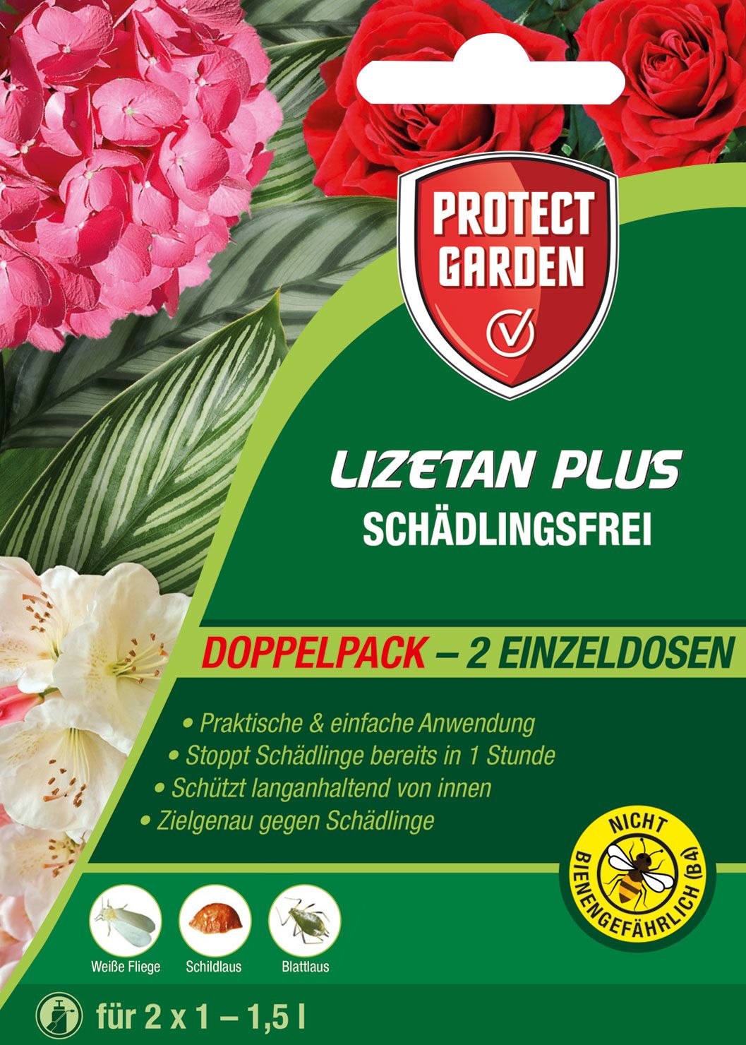 Protect Garden Lizetan Plus Schädlingsfrei 2 St.; 4 ml Karton gegen Weiße Fliegen, Schildläuse und Blattläuse 1,5 l
