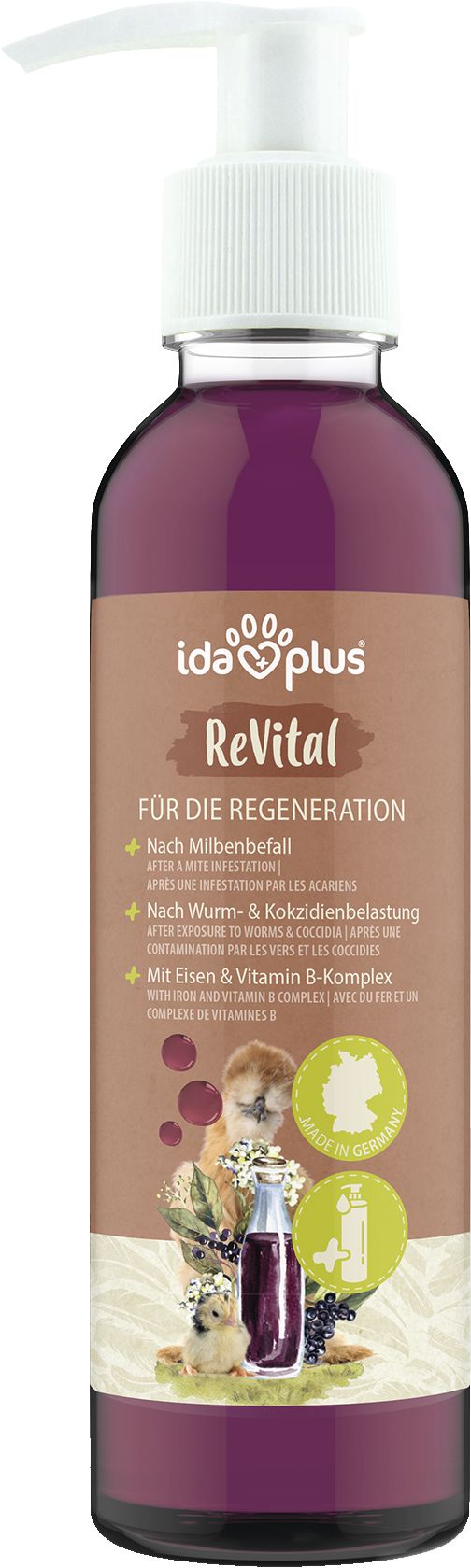 ida plus Ergänzungsfuttermittel "ReVital" 200 ml mit Pumpflasche für Hühner; Küken; Wachteln; Geflügel, 73188