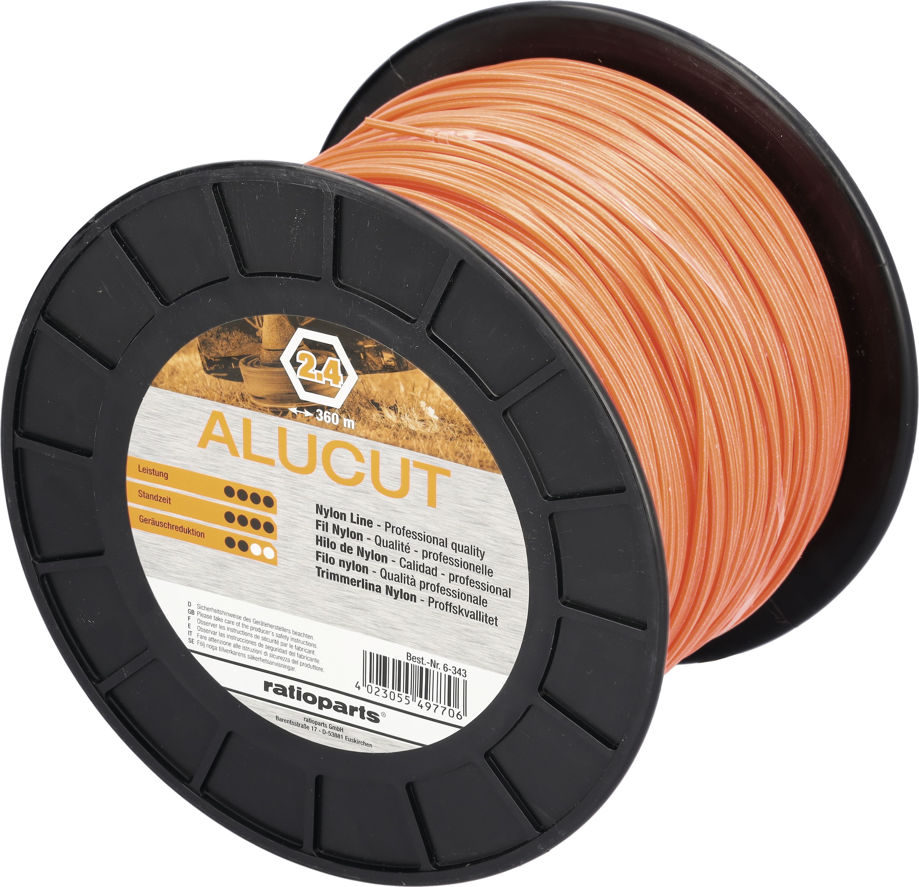 Mähfaden "Alucut" 2,4 mm/360 m 6-Kant, orange, Spule