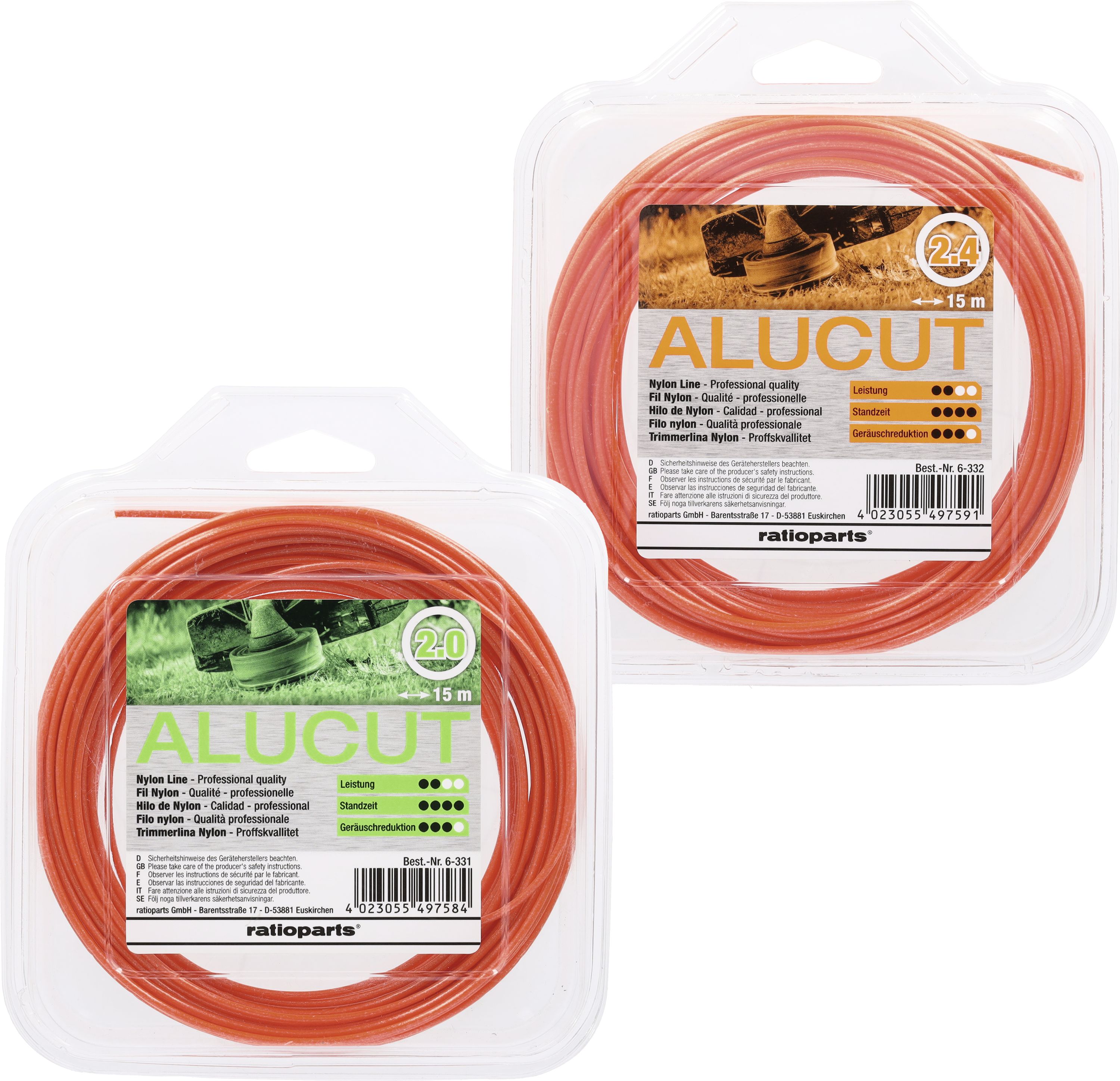Mähfaden "Alucut" 1,3 mm/15 m rund, orange, SB-Karte
