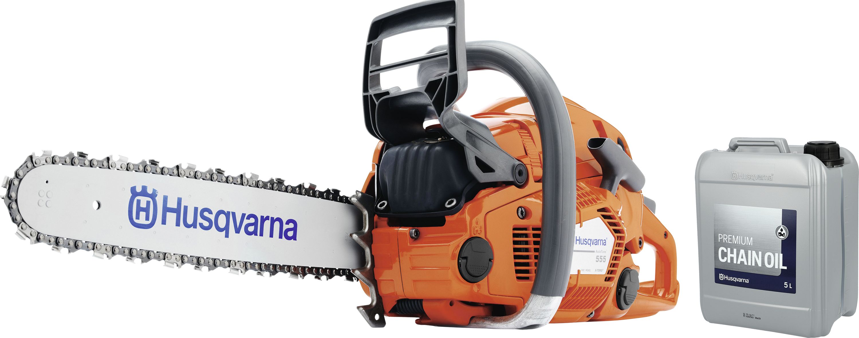 Husqvarna Benzin-Kettensäge "555" 3,1 kW (4,2 PS) Schienenlänge 45 cm, ohne Handschuhe, mit 1 Kette, Kettenöl, 9705012-18
