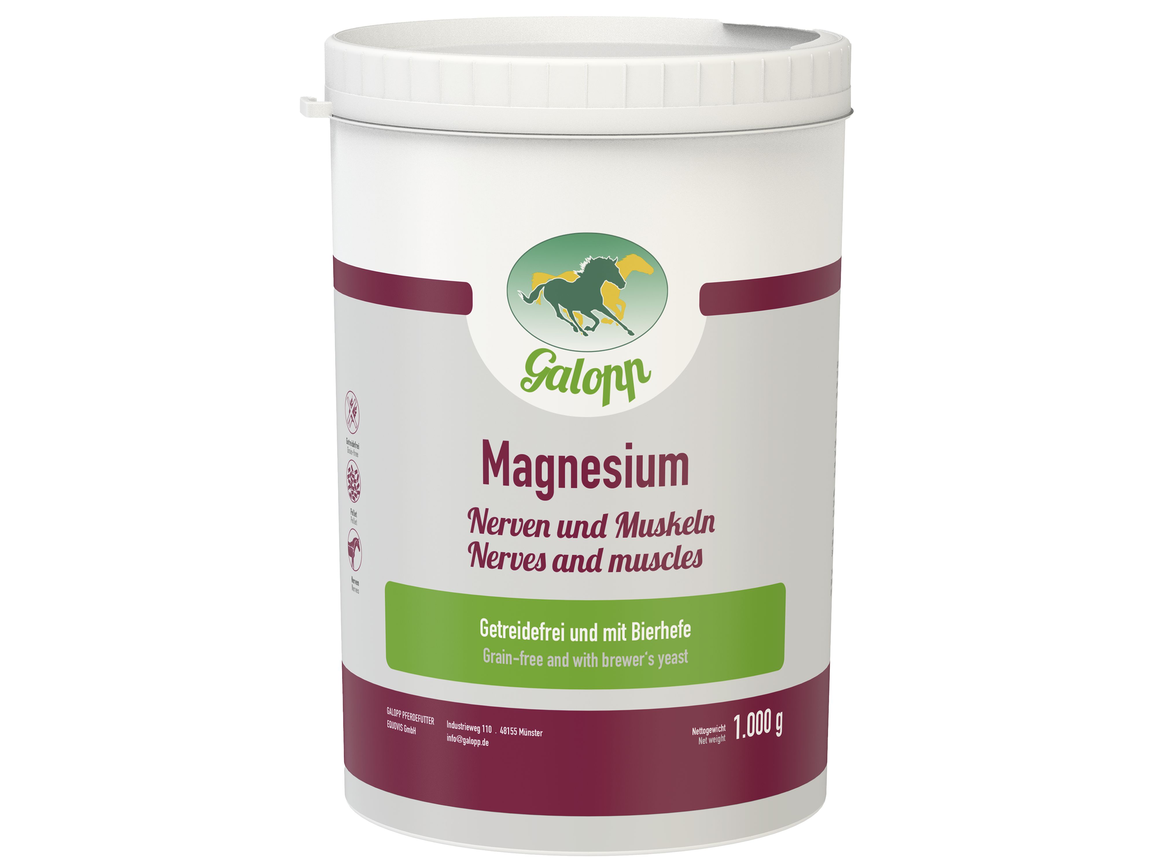 Galopp Magnesium mit Nährstoffen für die Muskulatur von Pferden 1 kg Dose
