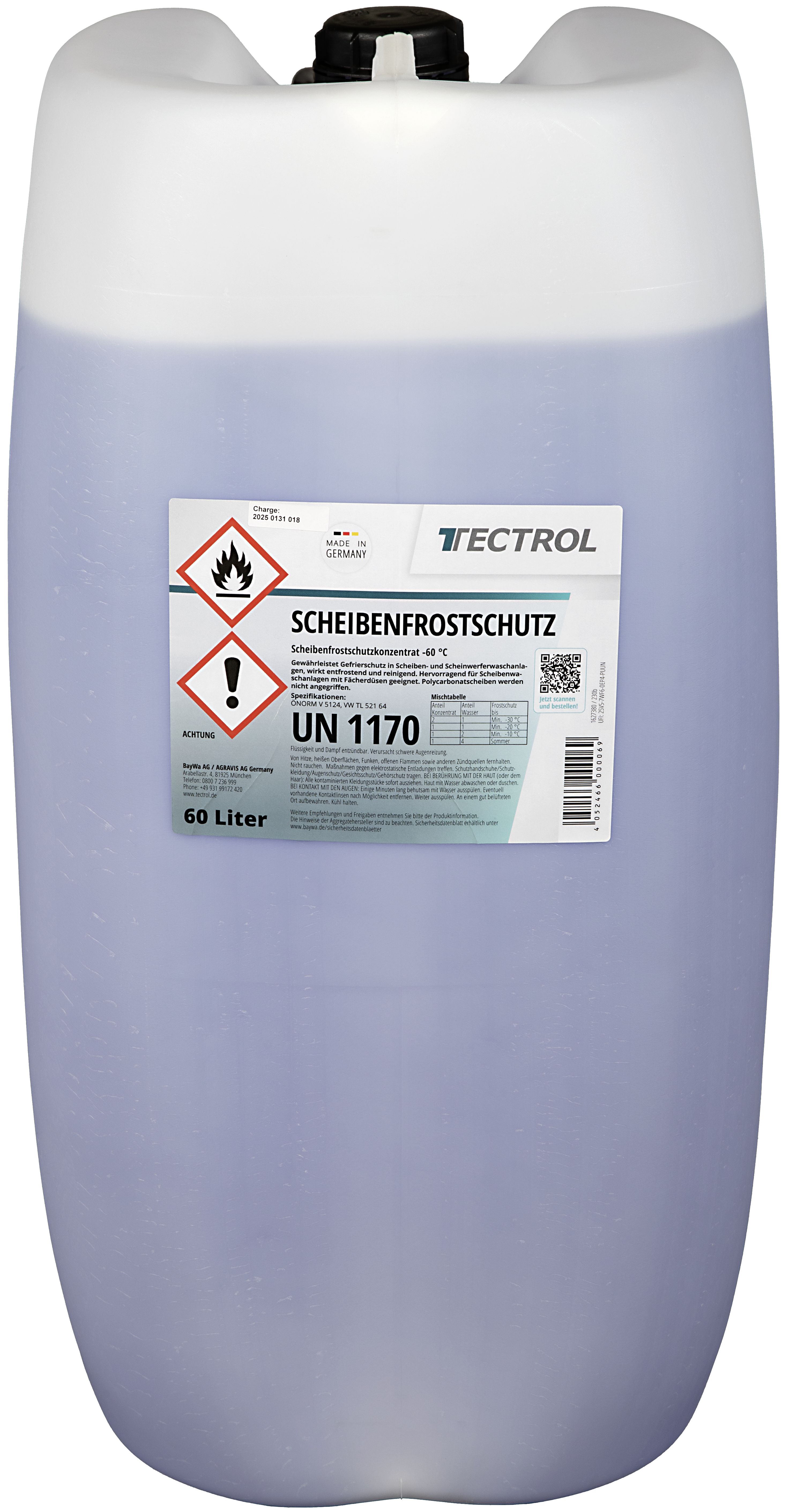 TECTROL SCHEIBENFROSTSCHUTZ 60 l Kanister Scheibenfrostschutzkonzentrat -60 °C, Scheibenwischwasser, Scheibenreiniger