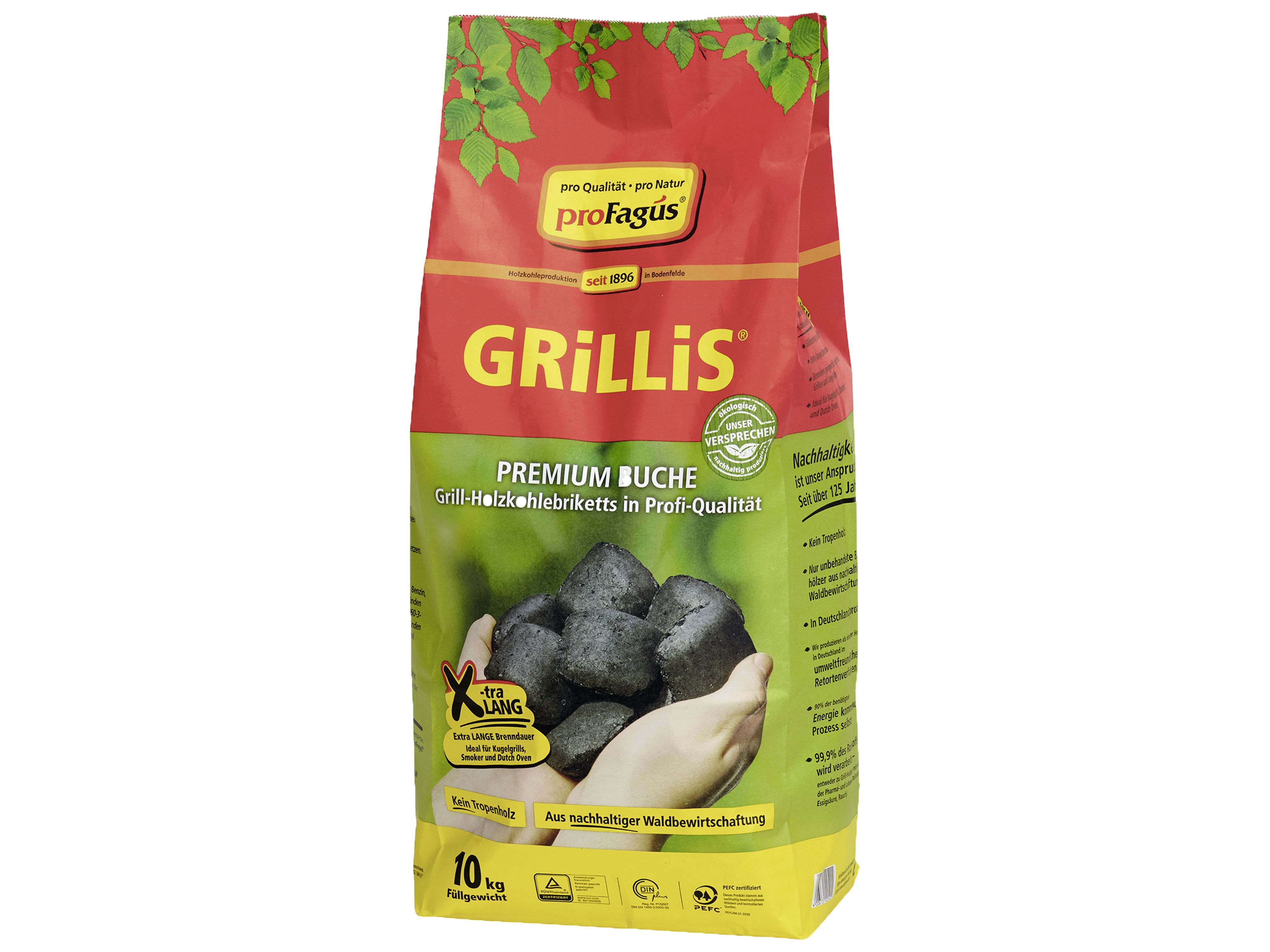proFagus Grillholzkohle-Briketts GRiLLiS Premium Buche 10 kg