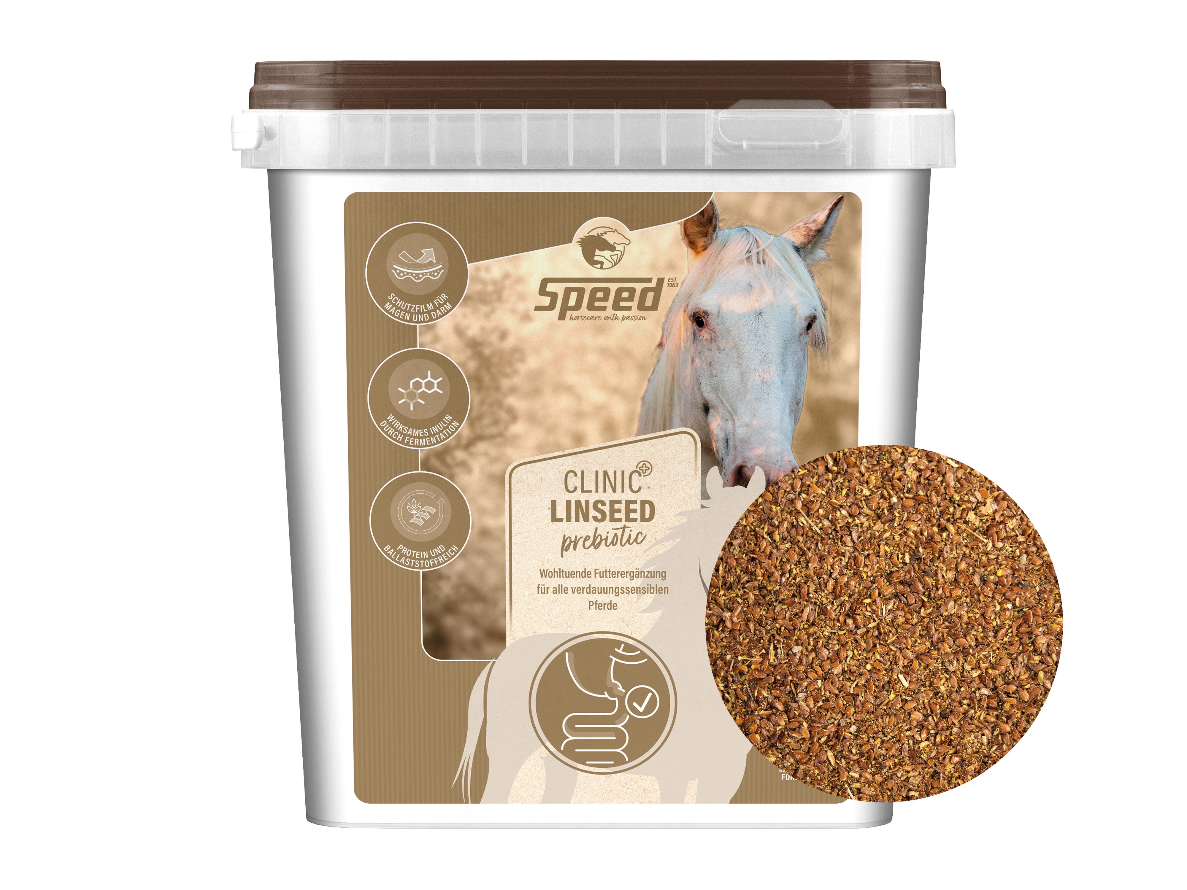 SPEED CLINIC LINSEED prebiotic schonend aufbereitete Leinsamen für Pferde 2,5 kg Eimer