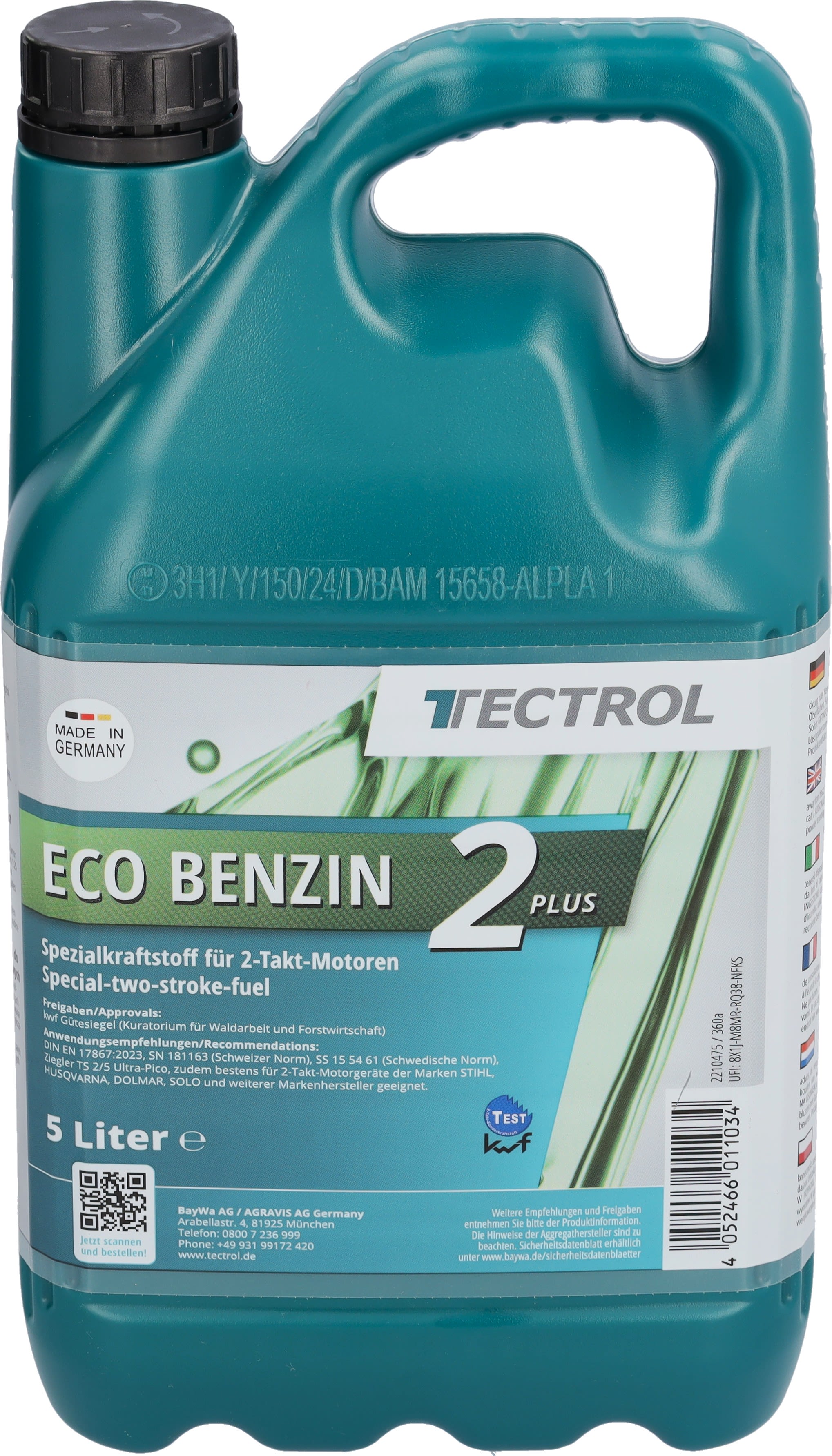TECTROL ECO BENZIN 2 PLUS 5 l Kanister Sonderkraftstoff, Gerätebenzin, Alkylatbenzin für 2-Takt-Motoren, gebrauchsfertig, Spezialkraftstoff