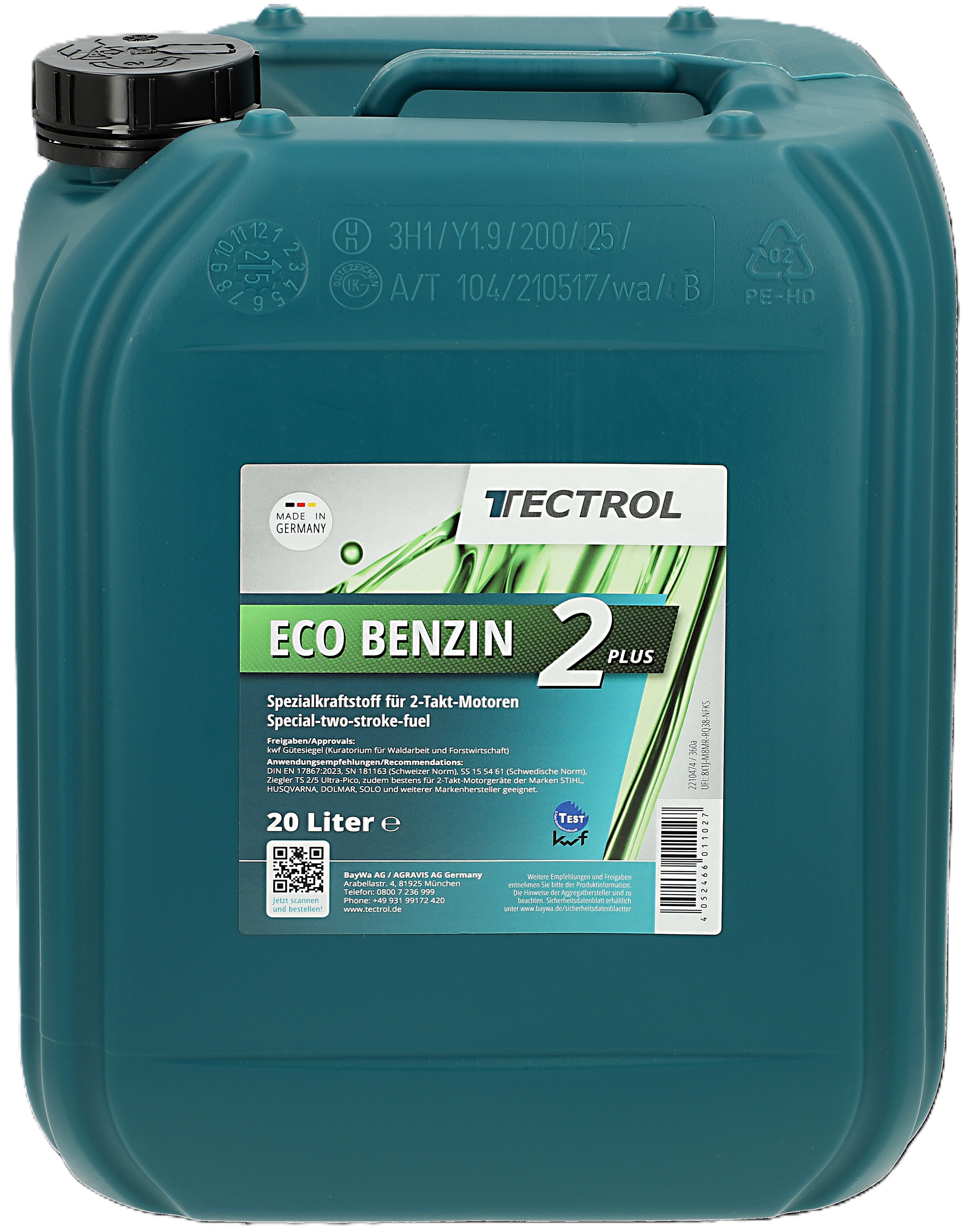 TECTROL ECO BENZIN 2 PLUS 20 l Kanister Sonderkraftstoff, Gerätebenzin, Alkylatbenzin für 2-Takt-Motoren, gebrauchsfertig, Spezialkraftstoff