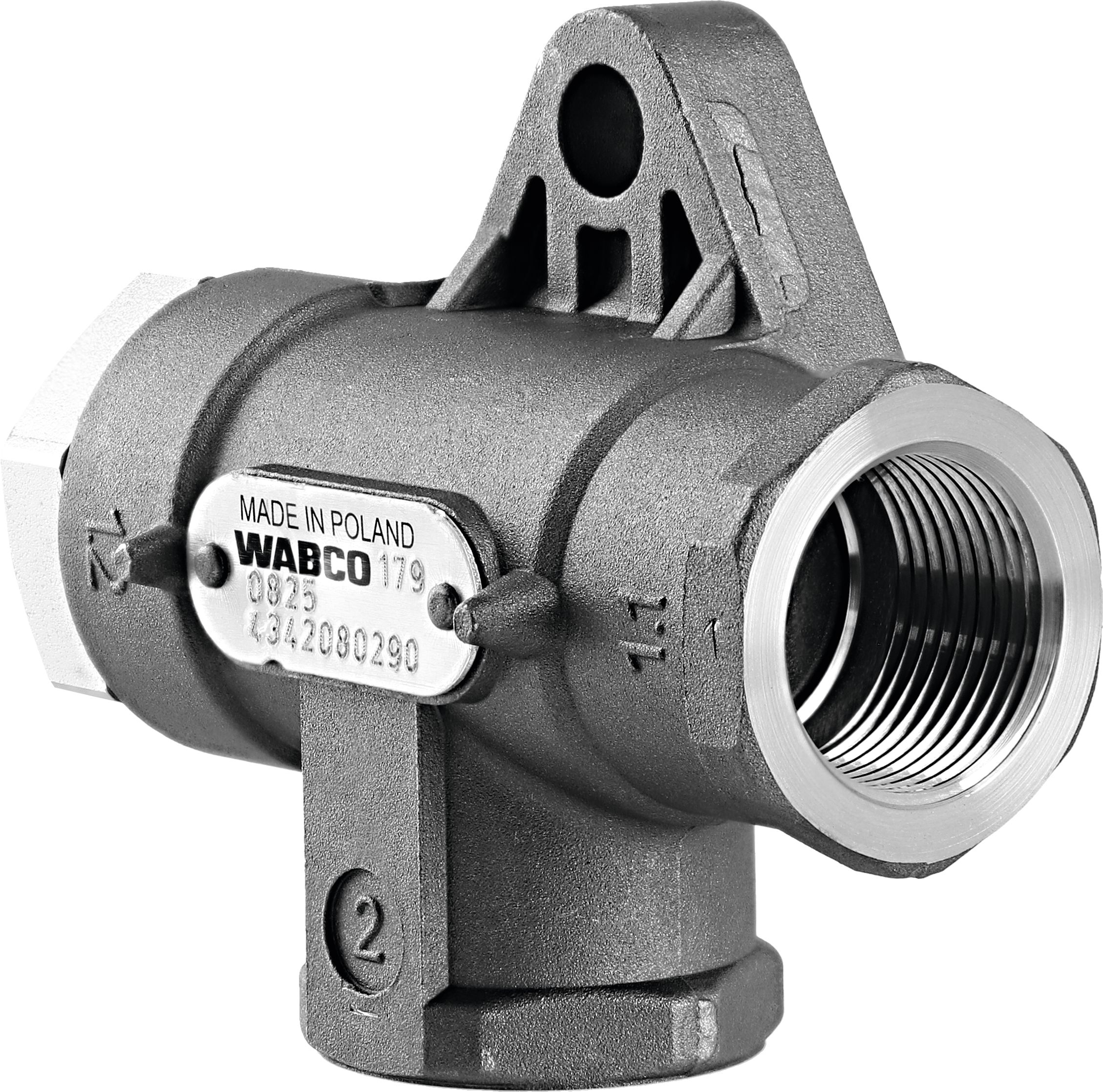 Wabco 2-Wegeventil M 22 x 1,5, NW 12 mm, pneumatisch, mit Flansch, Neuteil, 434 208 029 0