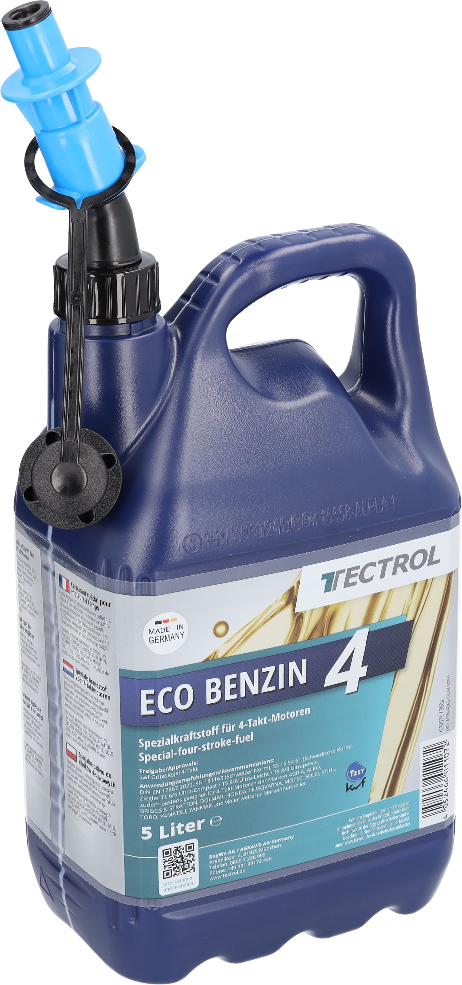 TECTROL ECO BENZIN 4 5l + Einfüllsystem Kanister Sonderkrafstoff, Gerätebenzin, Alkylatbenzin für 4-Takt-Motoren, gebrauchsfertig, Spezialkraftstoff