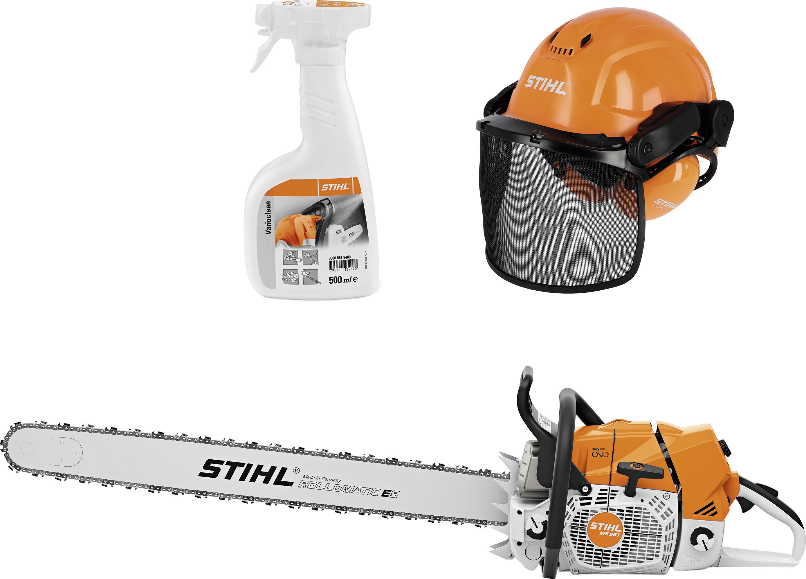 STIHL Benzin-Kettensäge "MS 881" 6,4 kW (8,7 PS) Schienenlänge 75 cm, mit Helm, Harzlöser, 1124 200 0199