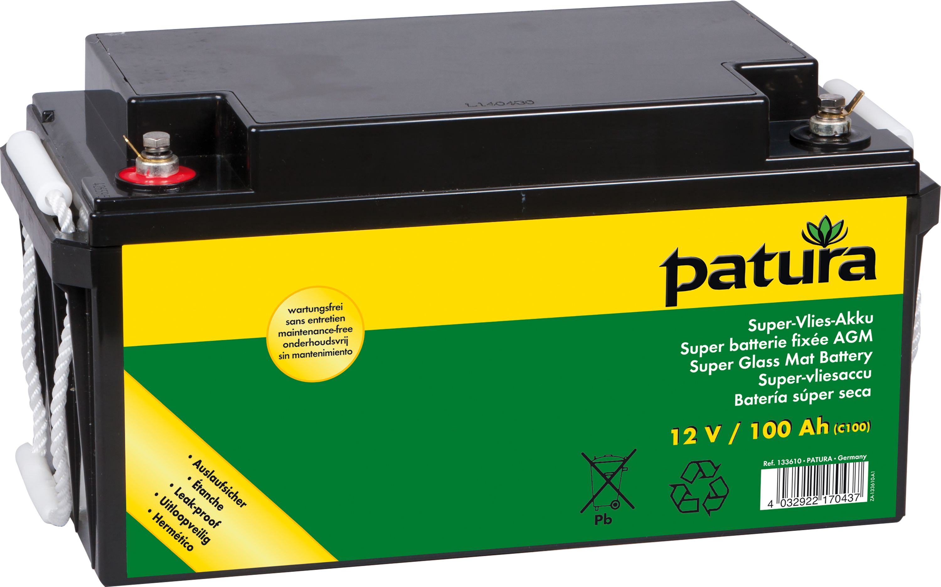 Patura Weidezaunbatterie "Super-Vlies" 12 V AGM, für Weidezaungeräte, 133610