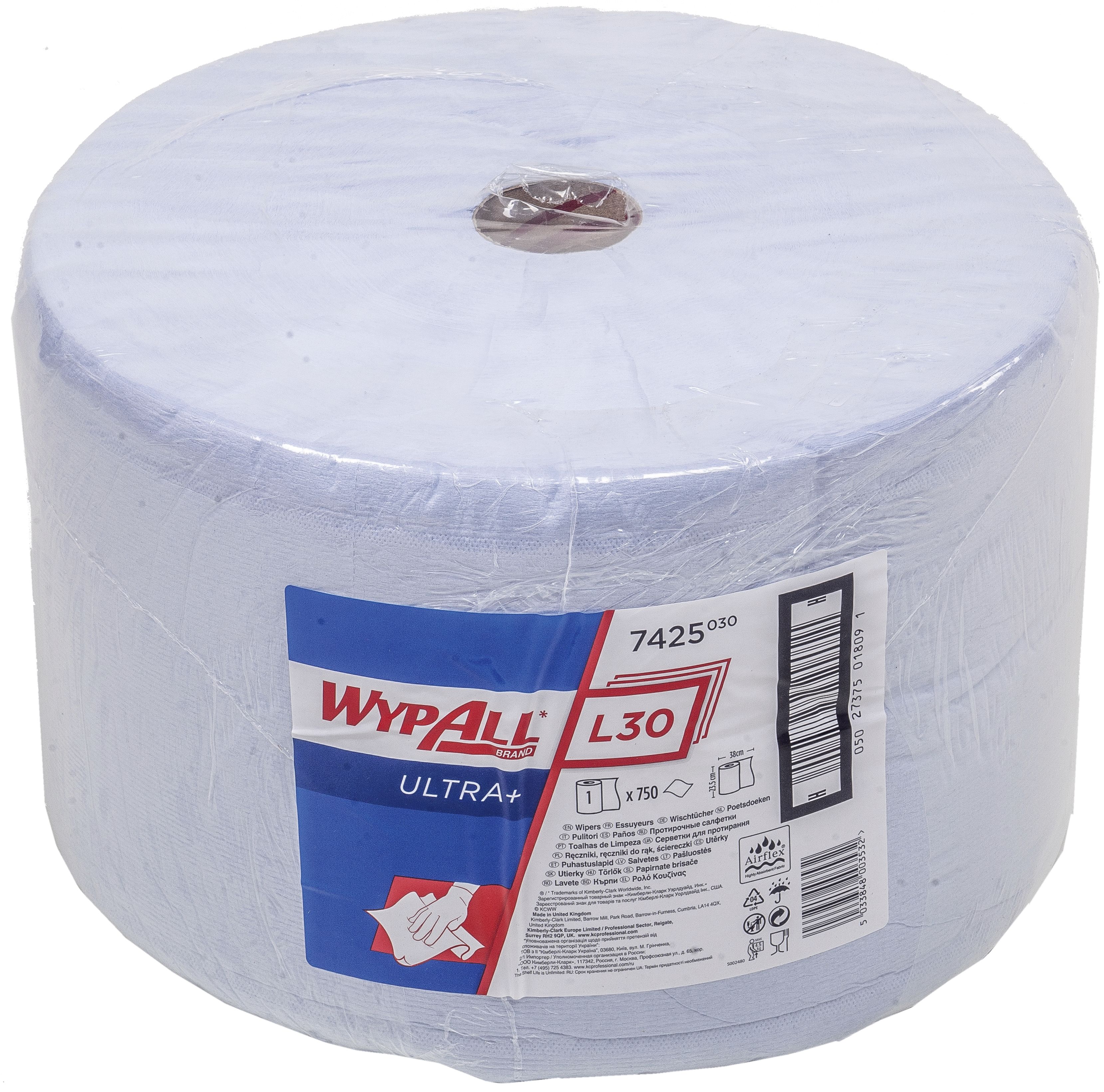 Putztuch "WypAll L30" L x B: 380 x 235 mm, blau, 3-lagig, 1 x Rolle á 750 Tücher, 7425