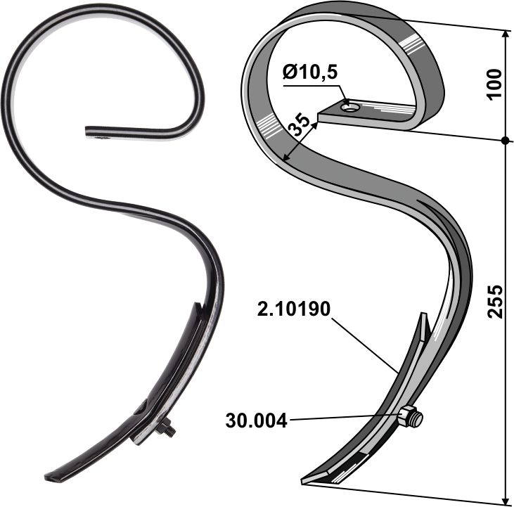 Industriehof Garezinken "ZJ65" 355 x 8 mm, Garezinken und Grubberstiele, universal, 2.1019