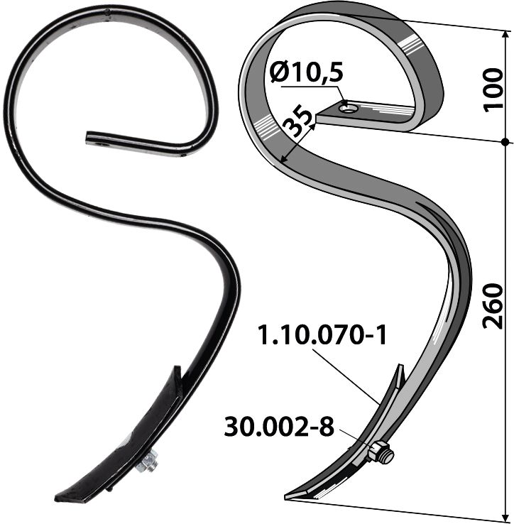 Industriehof Garezinken 360 x 8 mm, Garezinken und Grubberstiele, universal, 2.1019LL