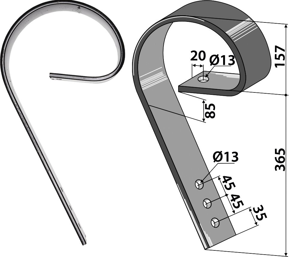 Industriehof Schleppzinken 522 x 10 mm, ohne Verschleißteil, für Lemken, Väderstad, 10.1046