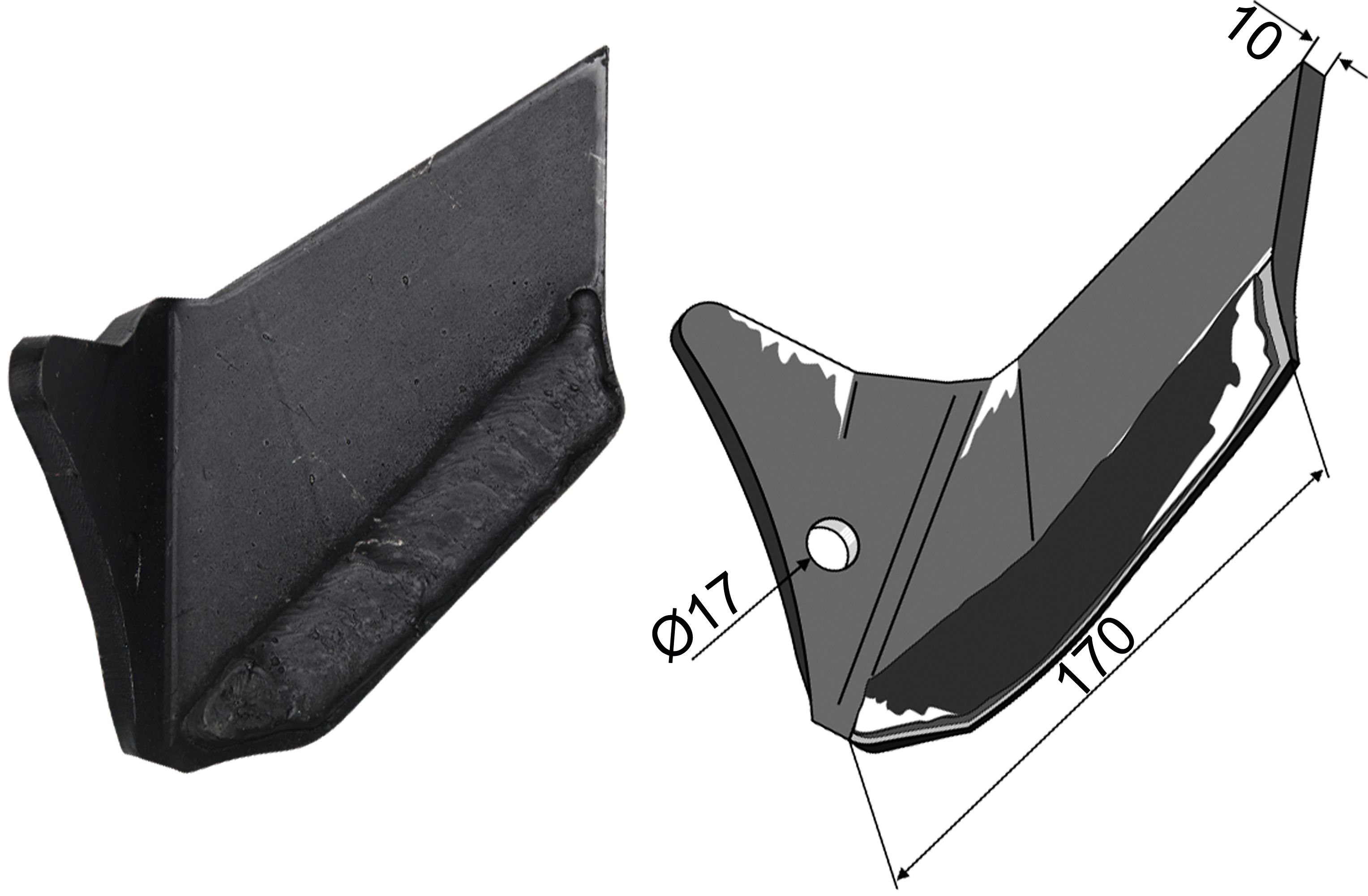 Industriehof Scharflügel rechts 170 mm, hartmetallbeschichtet, für Grubber Pöttinger Synkro 97xx, 101.POT-07RR
