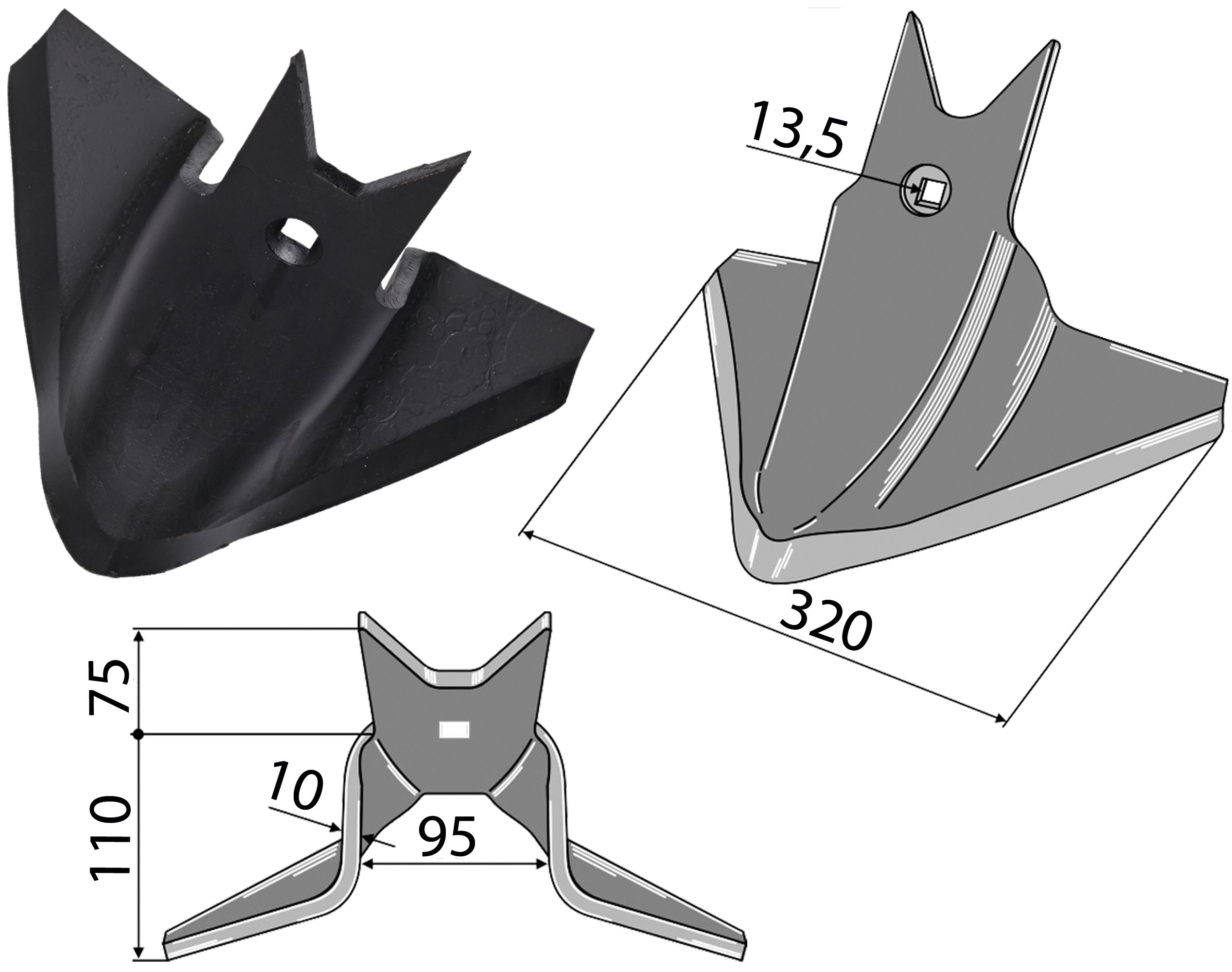 Industriehof Gänsefußschar 320 x 10 mm für Köckerling Grubber Topmix, 101.IND-989