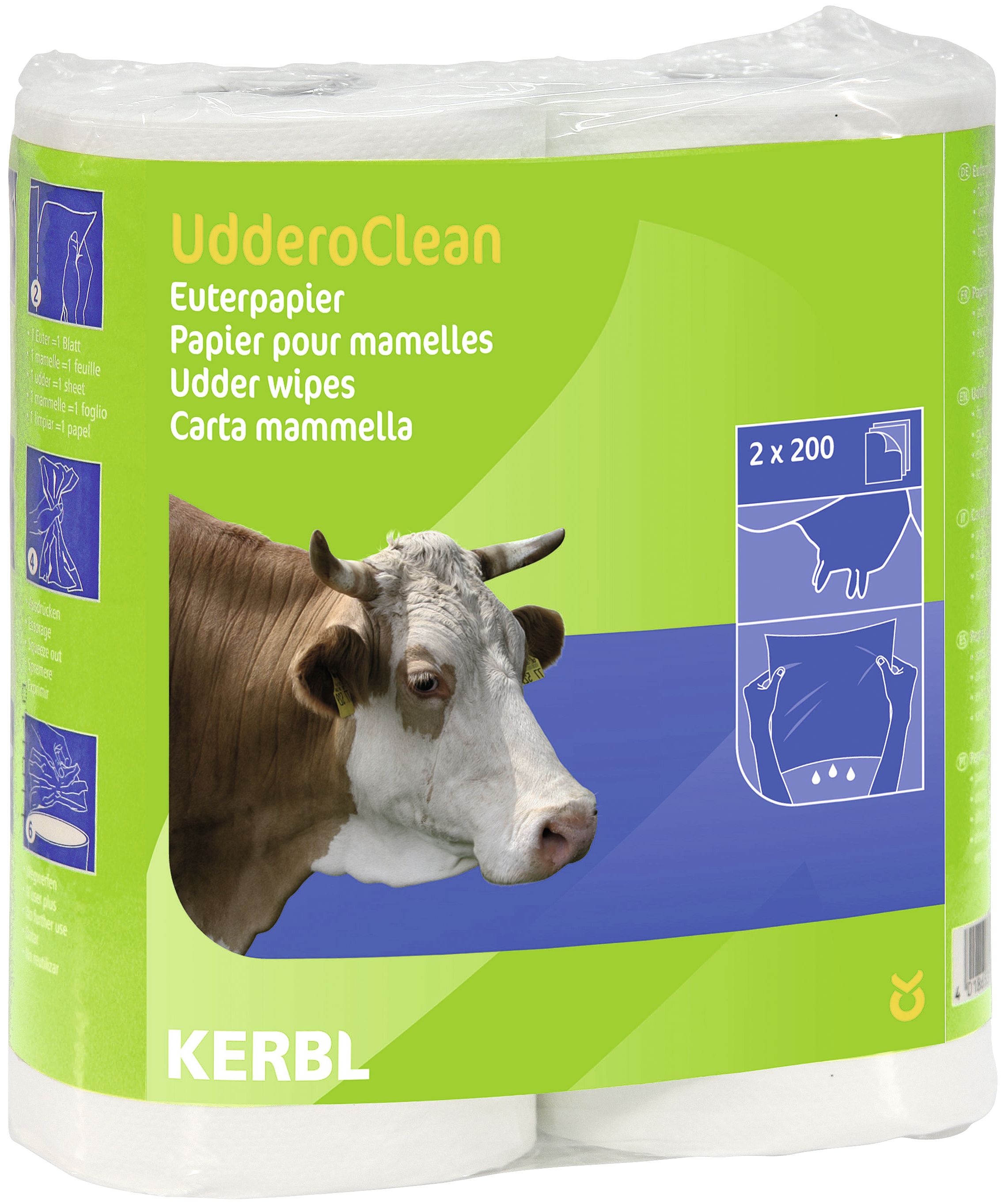 KERBL Euterpapier "UdderoClean" 240 x 230 mm 2 Rollen/200 Blatt, mit Kartonkern, 1579