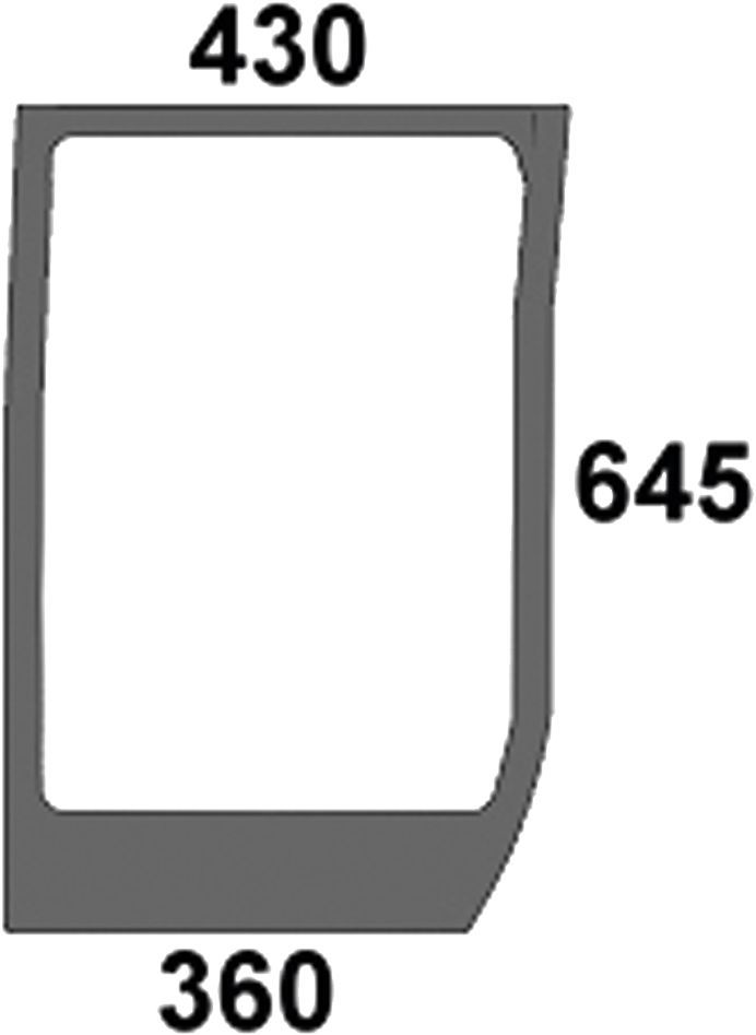 Frontscheibe grün, unten rechts, Siebdruck, geklebt, für Traktor Case IH MXU, Maxxum, Puma; New Holland T, TSA, Steyr