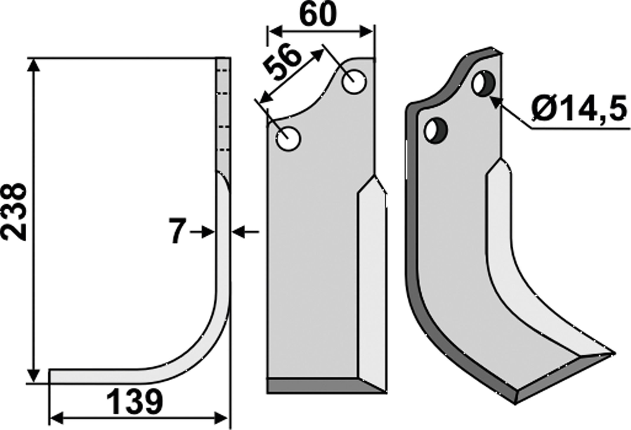 Industriehof Fräsmesser links 238 x 60 x 7 mm, Bohrung 14,5 mm, für Baroni, BAO-02L