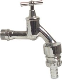 Auslaufventil Tülle 12 mm, 1/2" AG, Messing verchromt, mit Flügelgriff, Rückspülschutz