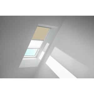 VELUX Dachfenster Rollo Verdunkelungsrollo Duo DFD SK08 4579SWL sandbeige gepunktet/weiß, Schiene weiß 114x140cm