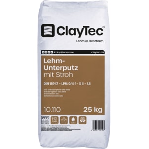 ClayTec Lehmunterputz 0-5 mm mit Stroh 30 mm, 25 kg, trocken