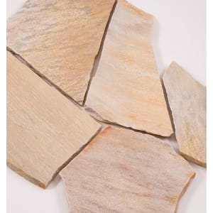 Polygonalplatte 2-4 cm, Rio Dorado, gelb-gemischt, Quarzit, Oberfläche spaltrau, 8-12 Stück/m², Gewicht circa 50-75 kg/m