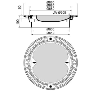 Schachtabdeckung MEILEVEL®–K D 400 Guss/Beton–Guss LW 600 Schachtabdeckung MEILEVEL®–K D 400 Guss/Beton–Guss LW 600