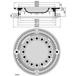 Schachtabdeckung MEILEVEL®–A D 400 Guss/Beton–Guss LW 610 Schachtabdeckung MEILEVEL®–A D 400 Guss/Beton–Guss LW 610