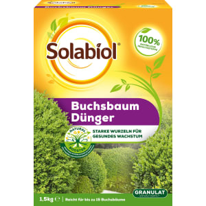 Solabiol Buchsbaum Dünger granulierter, organischer NPK 7-4-7 Dünger mit Wurzelaktivator Osiryl® - gut ausgebildetes u. stresstolerantes Wurzelsystem 1,5 kg