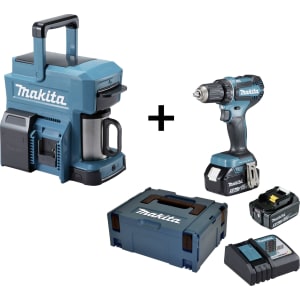 Makita 18V Akku Bohrschrauber DDF485RTJ Set mit Kaffeemaschine Makita 18V Akku Bohrschrauber DDF485RTJ Set mit Kaffeemaschine