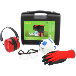 PSA-Set im Koffer mit Gehörschutz, Schutzbrille, Handschuhen und Atemschutzmaske PSA-Set im Koffer mit Gehörschutz, Schutzbrille, Handschuhen und Atemschutzmaske