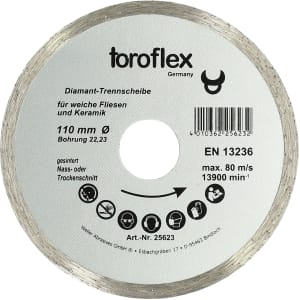 Toroflex Diamant Trennscheibe Fliesen, Keramik 110 x 22,23 mm Toroflex Diamant Trennscheibe Fliesen, Keramik 110 x 22,23 mm