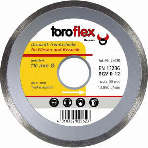 Toroflex Diamant Trennscheibe Fliesen, Keramik 110 x 22,23 mm Toroflex Diamant Trennscheibe Fliesen, Keramik 110 x 22,23 mm