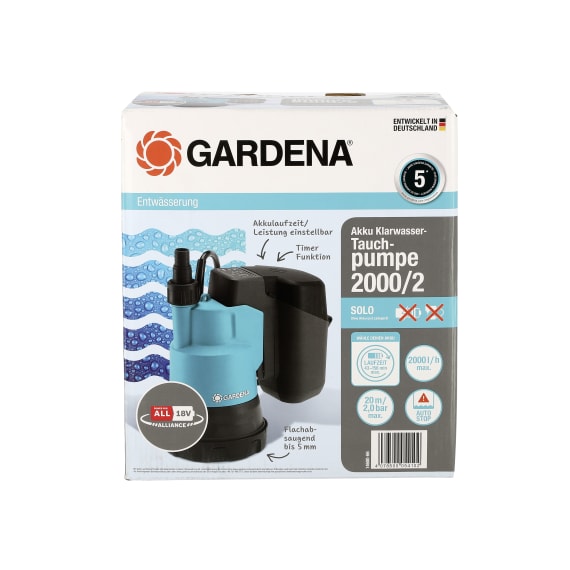Gardena Power for All 18V Akku-Klarwasserpumpe (18 V, 1 Akku, Max.  Fördermenge: 2.000 l/h)