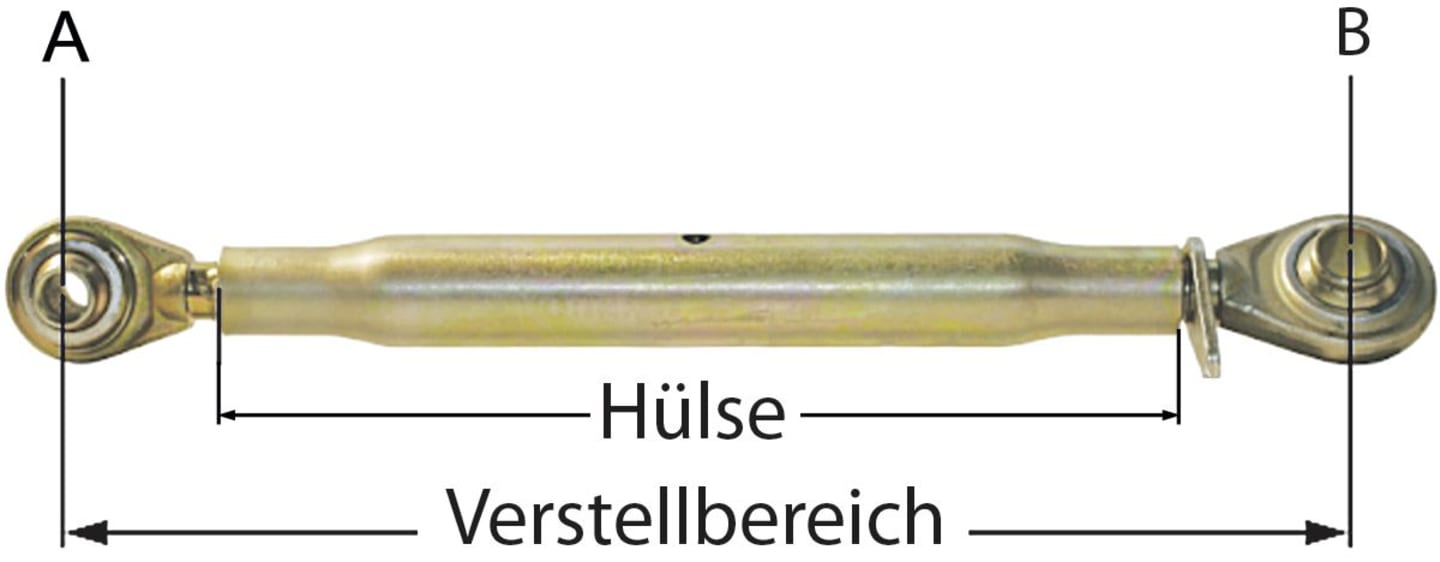 Oberlenker Kat. 2/20,25 mm , mit beidseitigem Kugelgelenk, M 30 x 3,5, verzinkt (Hülse), für John Deere